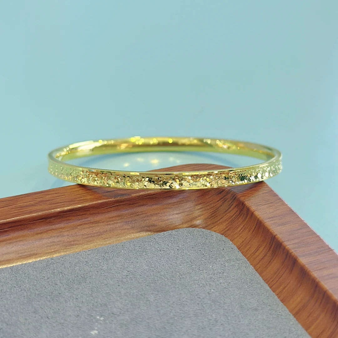 足金999无氰5D硬金空心固口手镯碎碎冰爆闪黄金手镯