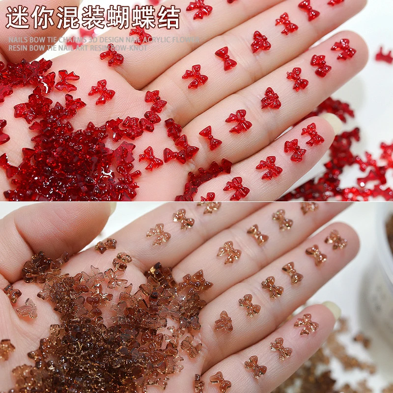 【迷你蝴蝶结】琥珀 新年红 美甲树脂卡通饰品  DIY 原材料 系列