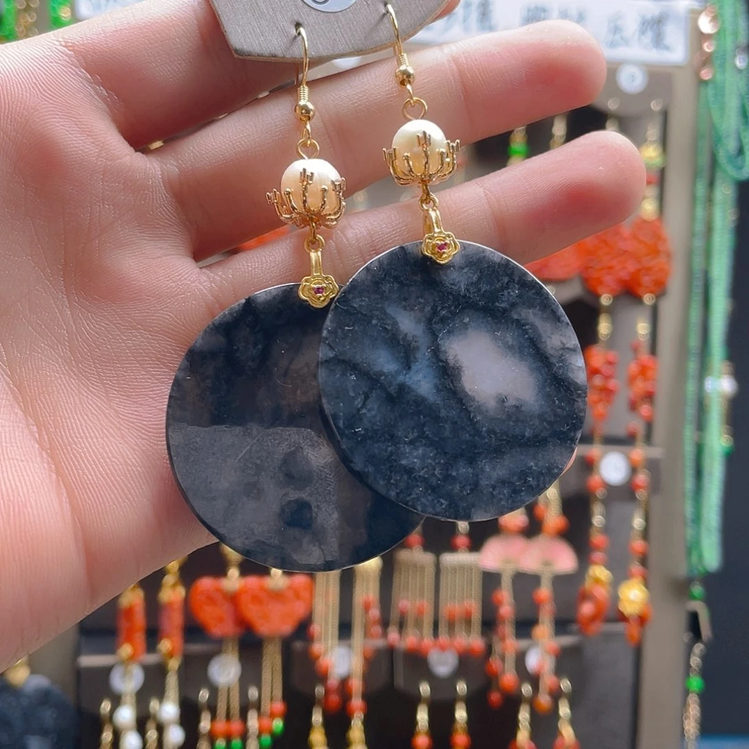 翡翠耳饰合金翡翠