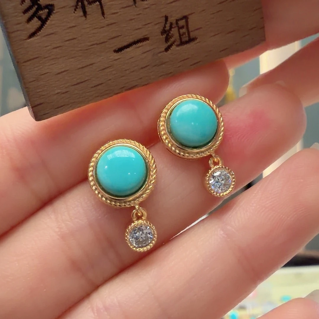 绿松石银S925镶嵌耳饰