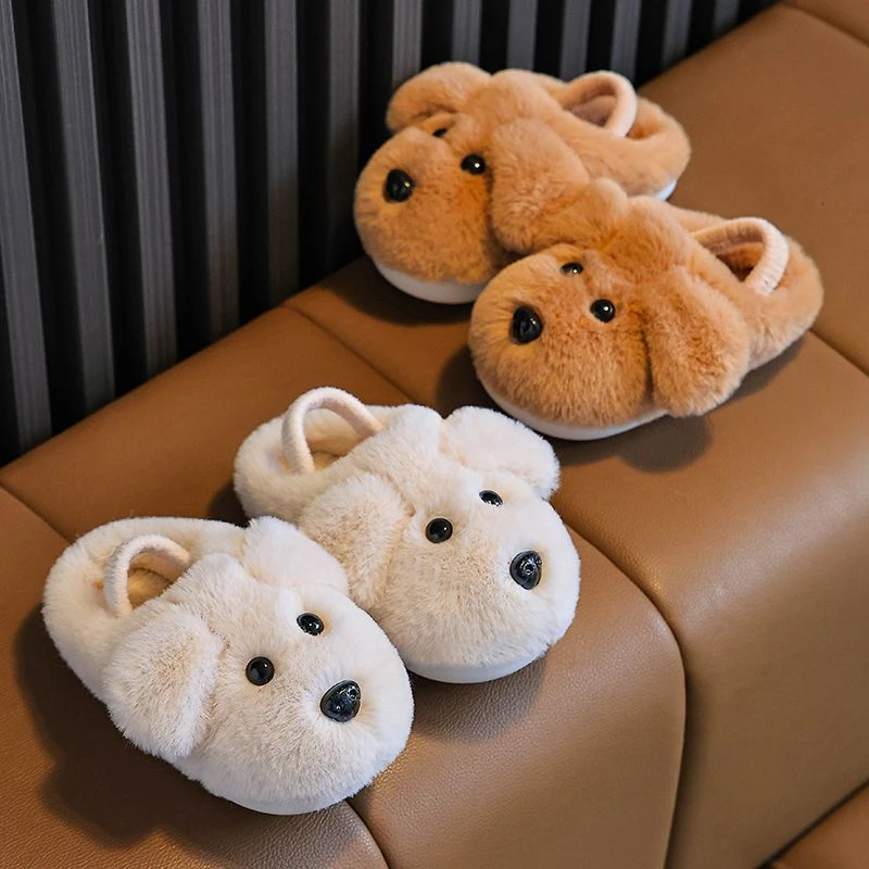 小狗儿童棉拖鞋保暖室内家居可爱加厚包跟加绒防臭冬季宝宝拖鞋T
