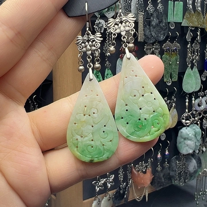 西***友银S925镶嵌翡翠耳饰