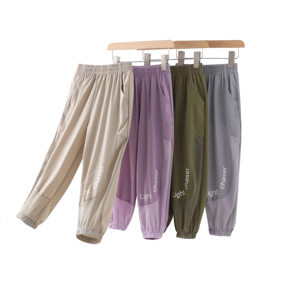 儿童透气网孔爆冰裤男童女童凉感速干运动裤薄款束口休闲裤防蚊裤