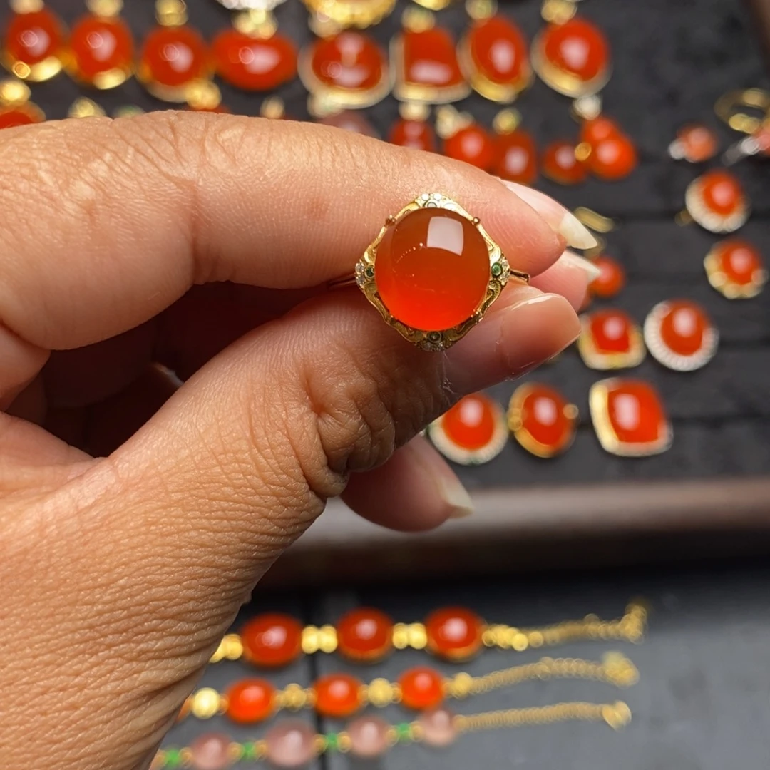 银S925镶嵌南红玛瑙戒指