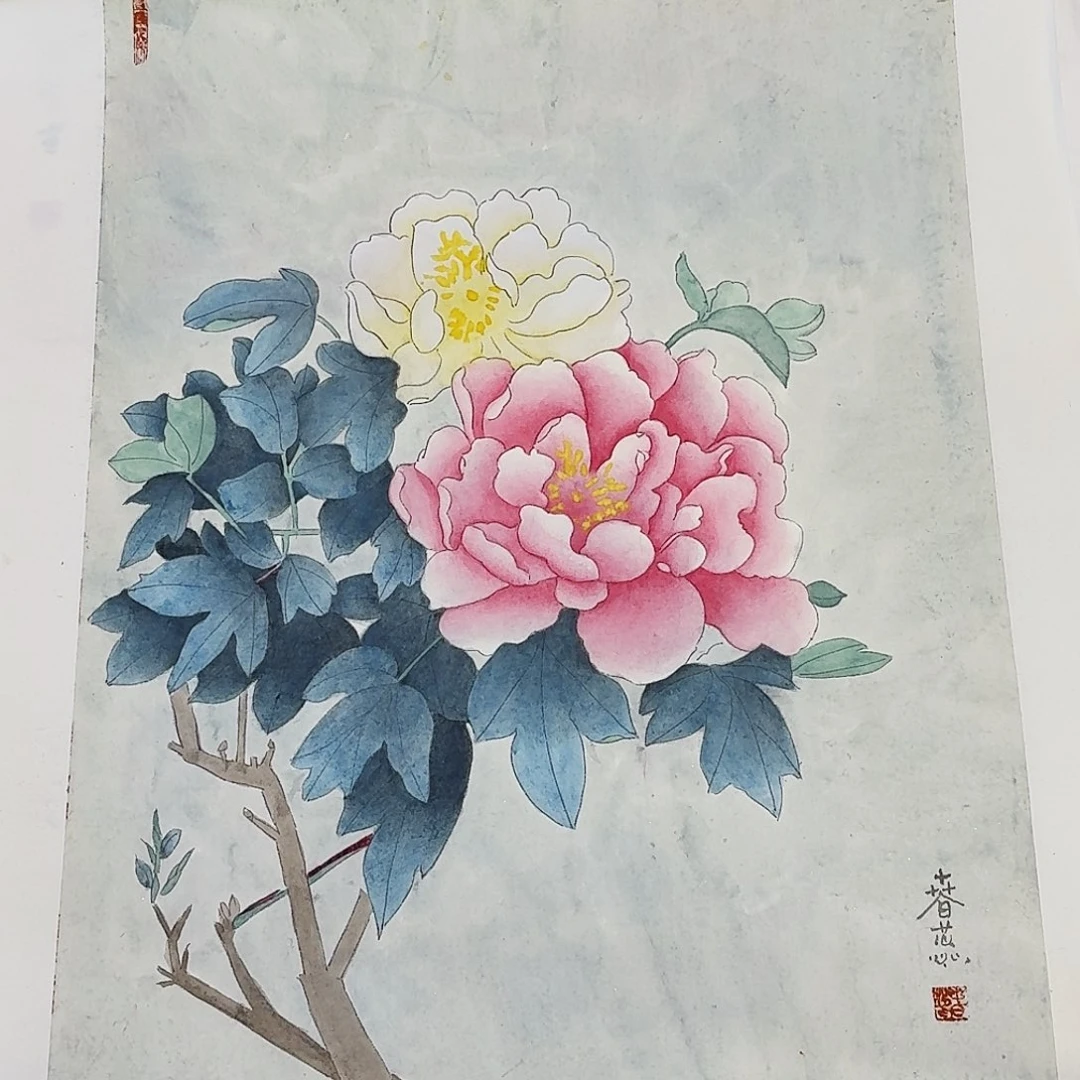 国画四尺三开花鸟