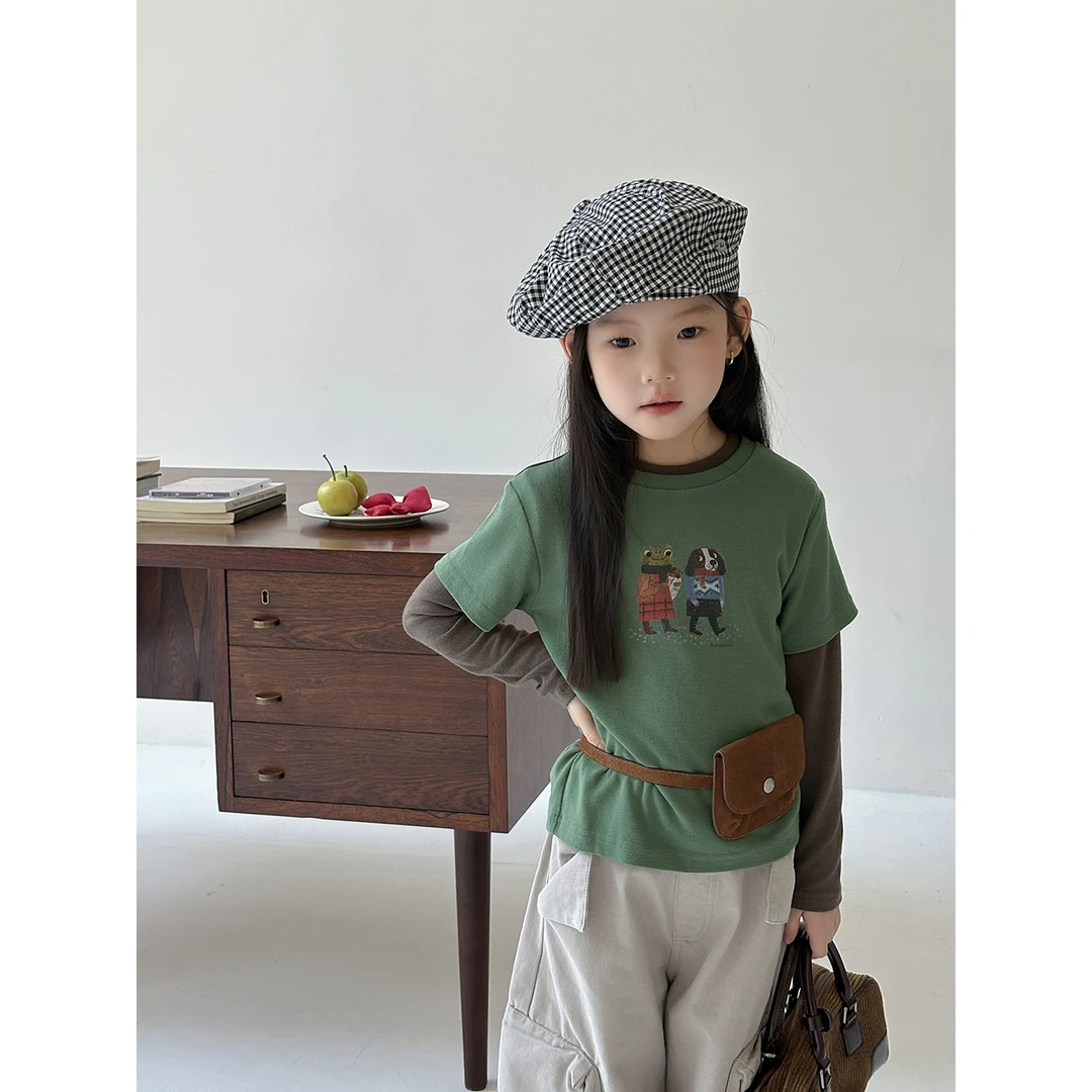 Harper kids 韩版女童卡通印花真两件圆领长袖上衣 H25A030727