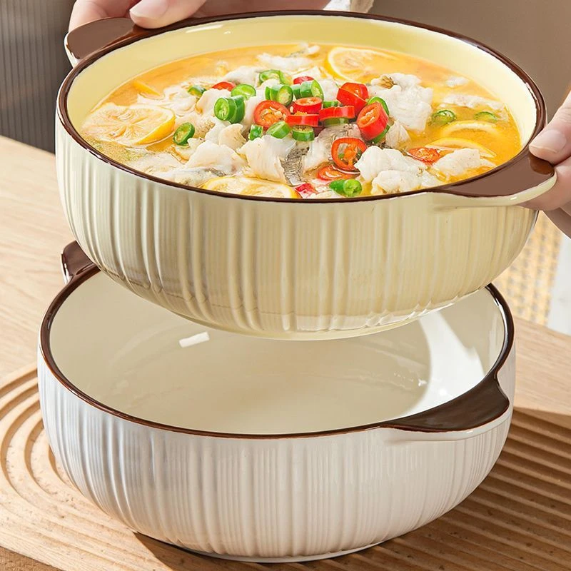 陶瓷双耳汤碗家用2025新款大号汤盆泡面碗简约纯白加厚大容量FFZ