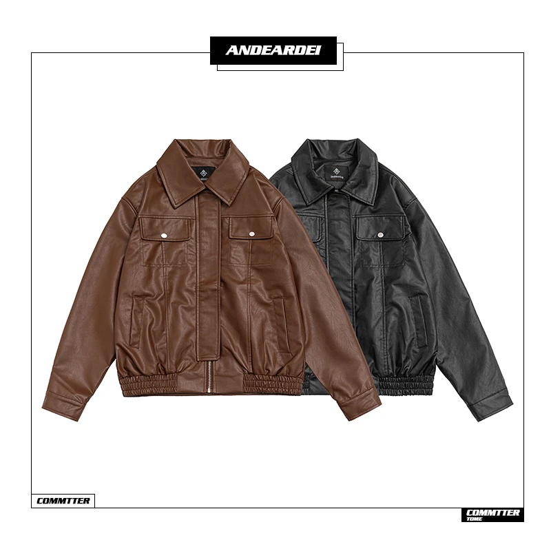 ANDEARDI美拉德复古工装翻领宽松情侣痞帅美式机车夹克外套