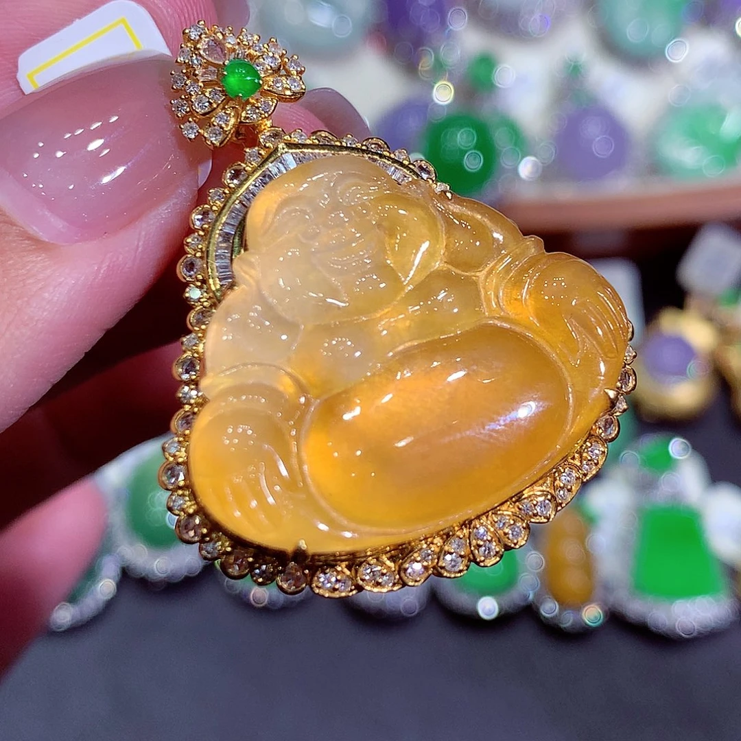 翡翠18K金镶嵌吊坠(不含链)