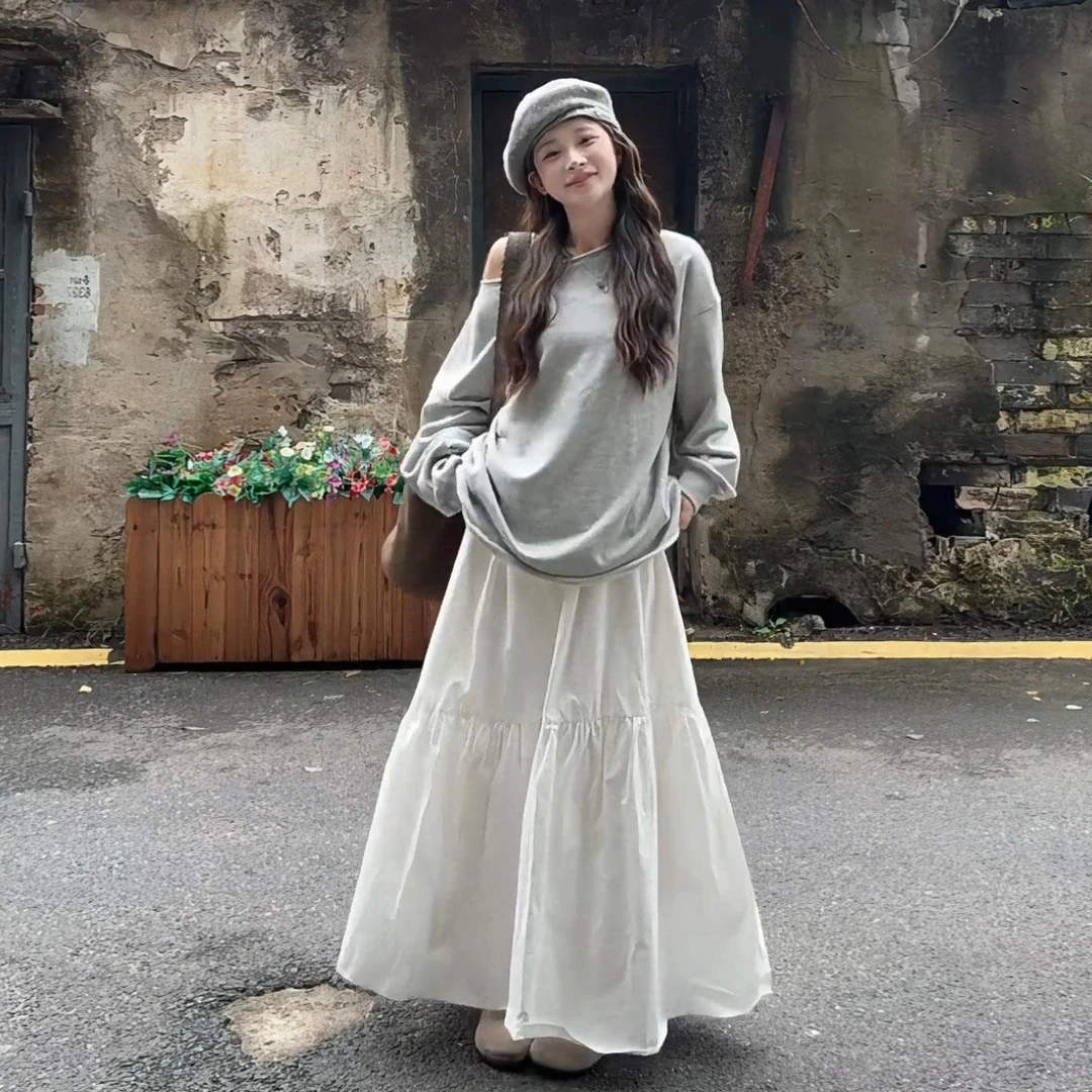 尺码胖mm韩系甜美减龄高级感时尚套装女秋季长袖上衣半身裙两件套