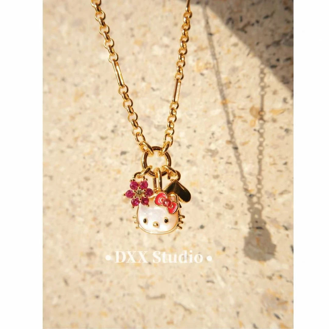 铜合金锆石项链 小众设计金色系kitty项链47322