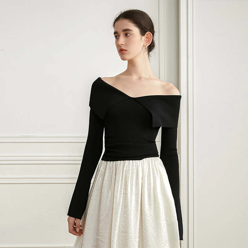 【楠哥专属】一字肩翻领修身上衣 A4AM081