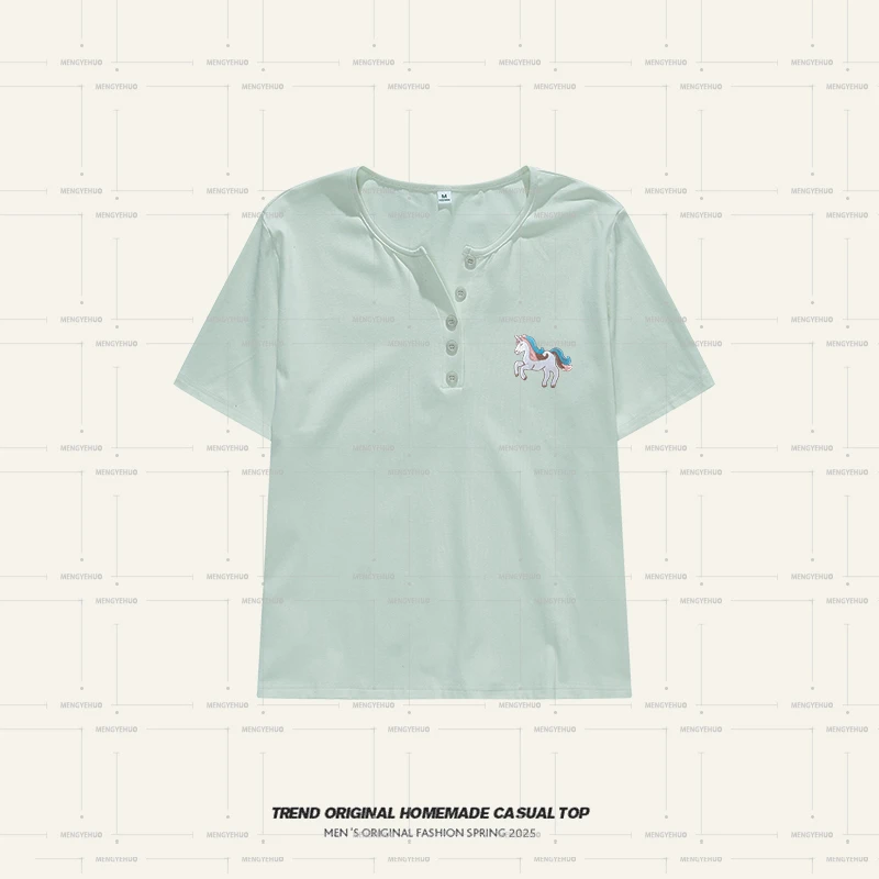 【T恤系列】快乐小马微胖神T半开领短袖舒适遮肉显瘦版t恤女短袖