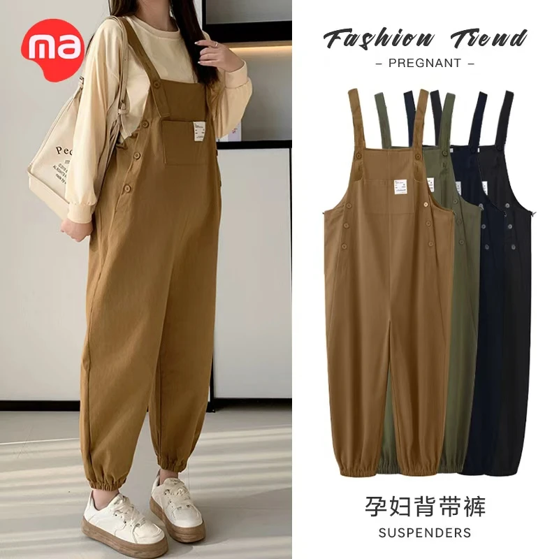 西瓜妈妈孕妇背带裤2025新款小个子休闲宽松秋装托腹大码孕妇裤子