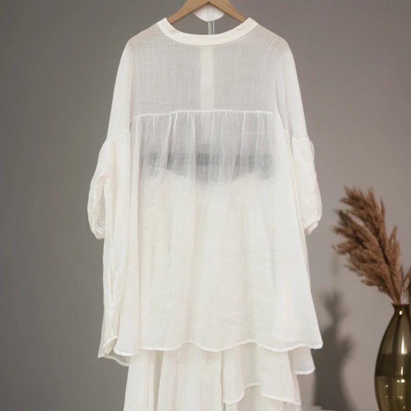 夏季宽松拼接苎麻面料文艺慵懒风套装