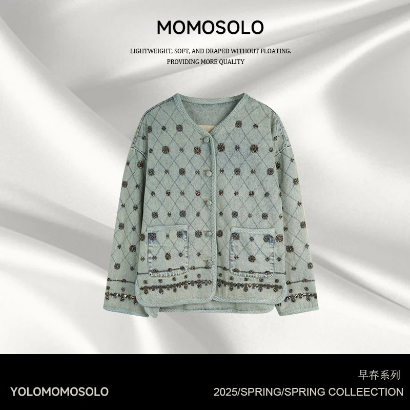 MOMOSOLO•水星记•重磅高定水洗定制牛仔立体花朵穿珠外套YM1231