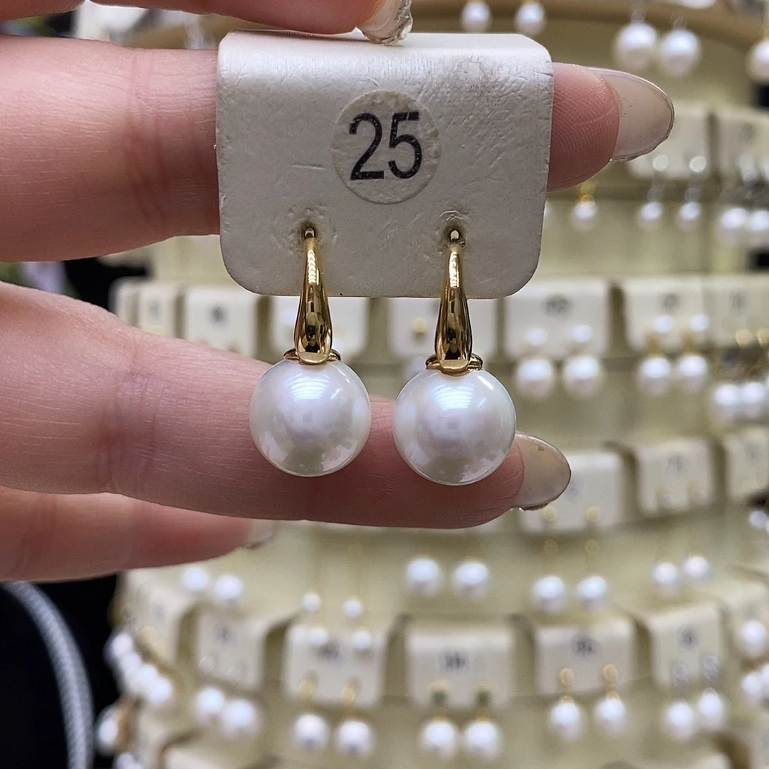 耳饰银S925镶嵌淡水珍珠