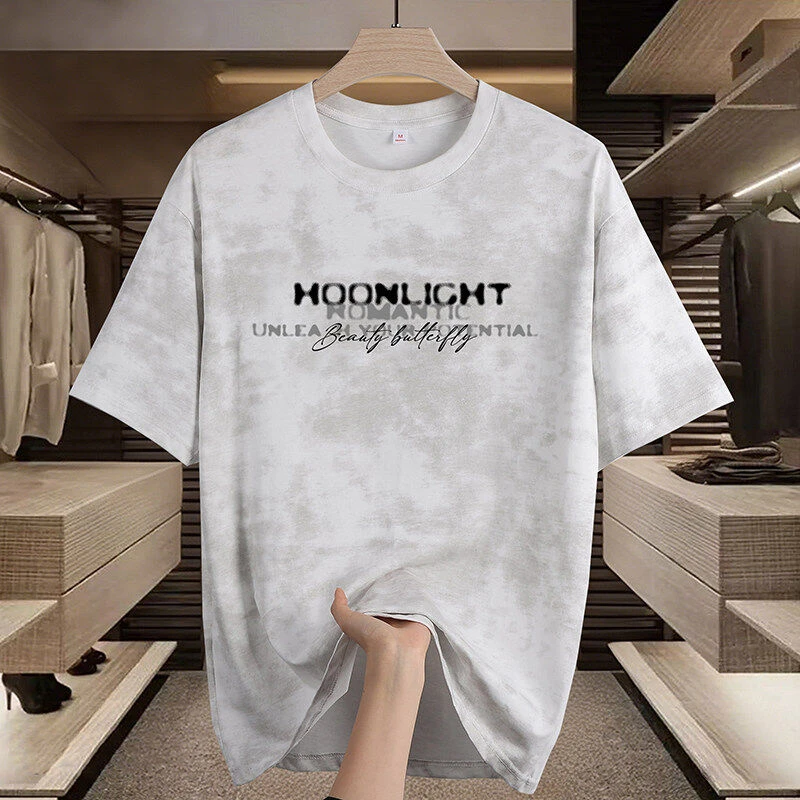 纯棉扎染落肩款短袖T恤休闲男士百搭潮流宽松夏季韩版港风圆领