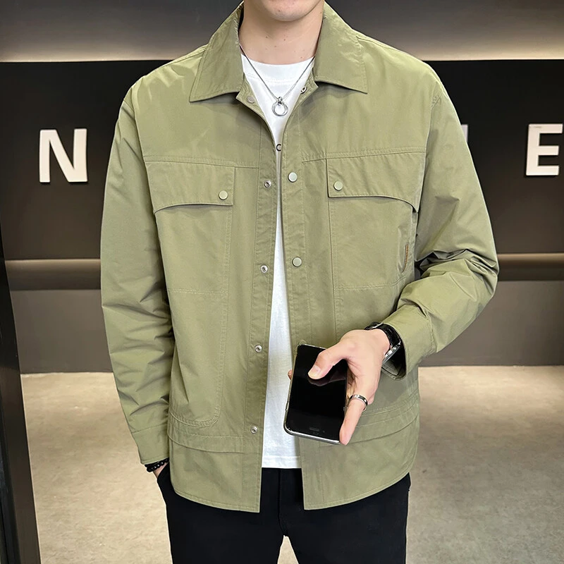 2025春季新款潮牌夹克衬衫宽松翻领男士商务休闲高品质大码男外套