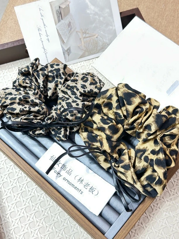 【196】～新款豹纹大肠发圈高级感蝴蝶结头绳大号高弹力马尾发饰气质