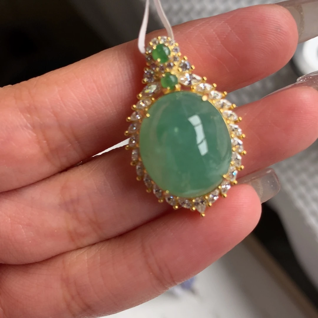 凉***花翡翠银S925镶嵌项链吊坠