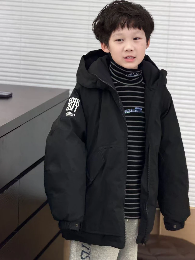 KIKIAND中大童休闲连帽保暖韩版工装羽绒服--25811