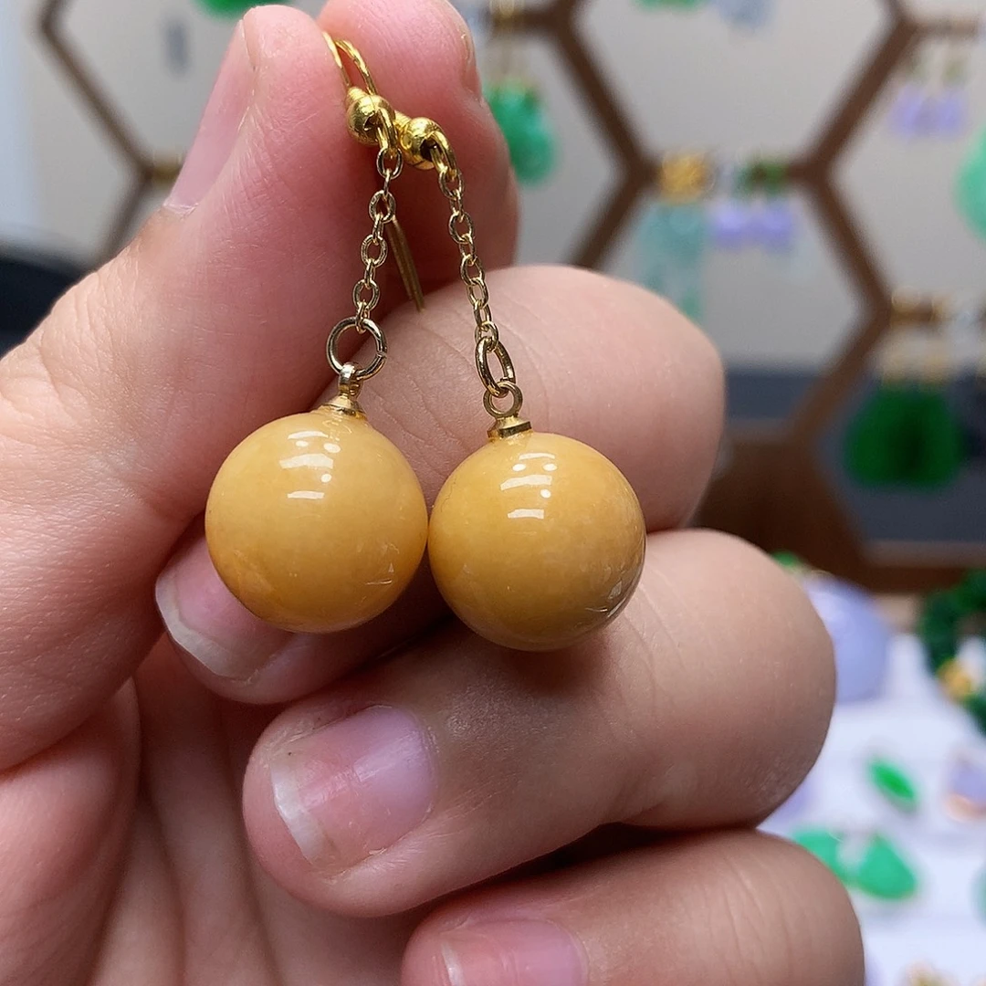 未镶嵌翡翠耳饰咖***糖天然翡翠耳饰