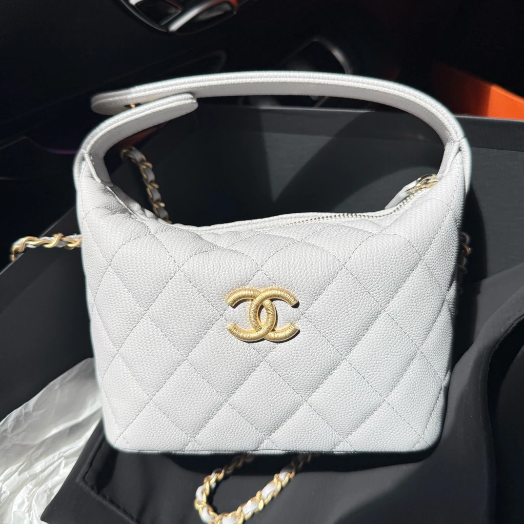 99新 Chanel/香奈儿 25P 雾霾蓝灰拉丝金扣大logo饭盒包