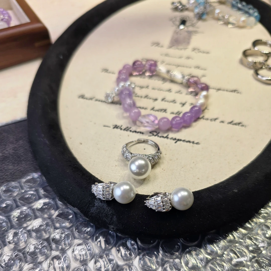 合金合成锆石耳饰 LongLong私享气质珍珠爆闪耳钉