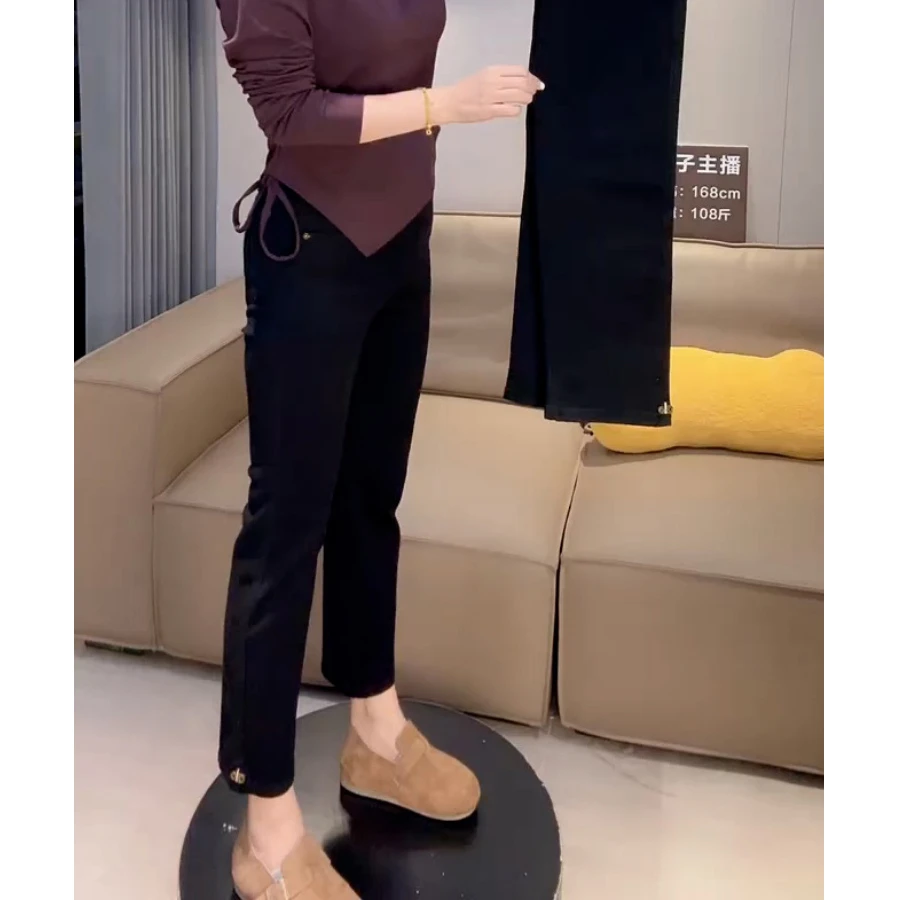 梨形身材弹力九分牛仔裤女新款大码显瘦小个子高腰黑色烟管直筒裤