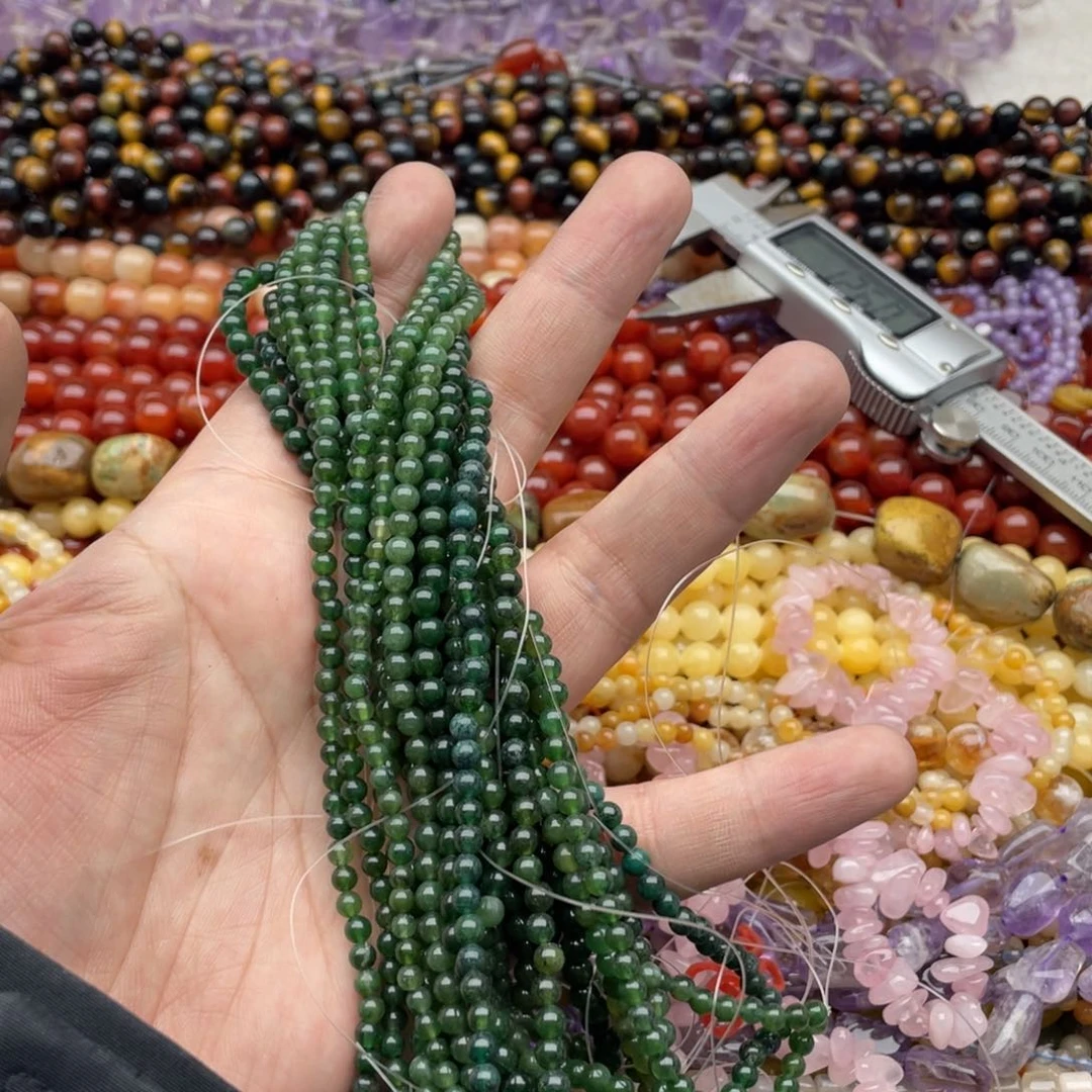 玛瑙/玉髓珠宝半成品未镶嵌两条装4mm老矿碧玉圆珠