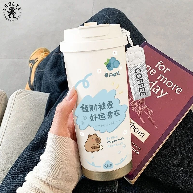 暮源春卡通祝福不锈钢保温杯男女办公户外便携运动吸管车载咖啡杯
