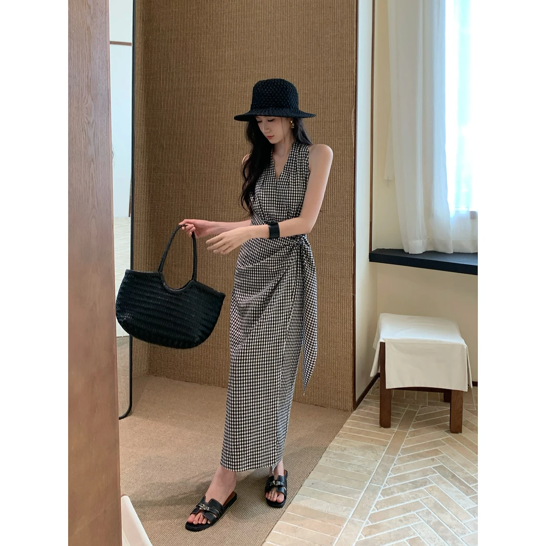 JIJINQI连衣裙女款爆款2025新款高级感轻奢格子长裙 JD04LZPT1244