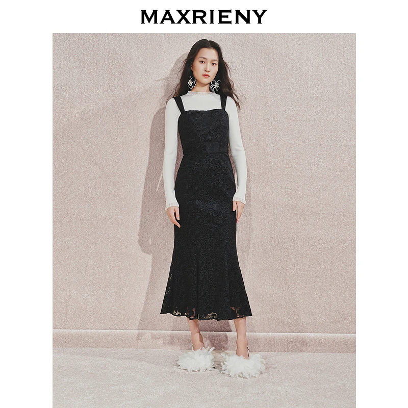 【时髦暖冬-商场同款】MAXRIENY复古宫廷风连衣裙丝绒玫瑰绣花