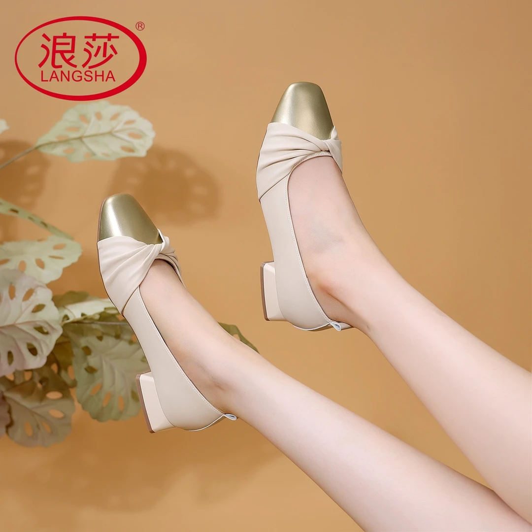 LangSha/浪莎秋季新法式气质低跟单鞋晚晚风温柔百搭软底单鞋瓢鞋