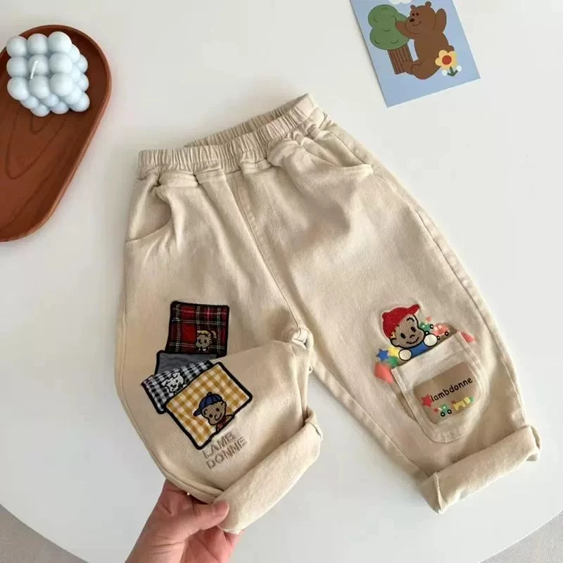 新款日系原田春款男童纯棉梭织长裤宝宝柔软弹力可爱裤子潮