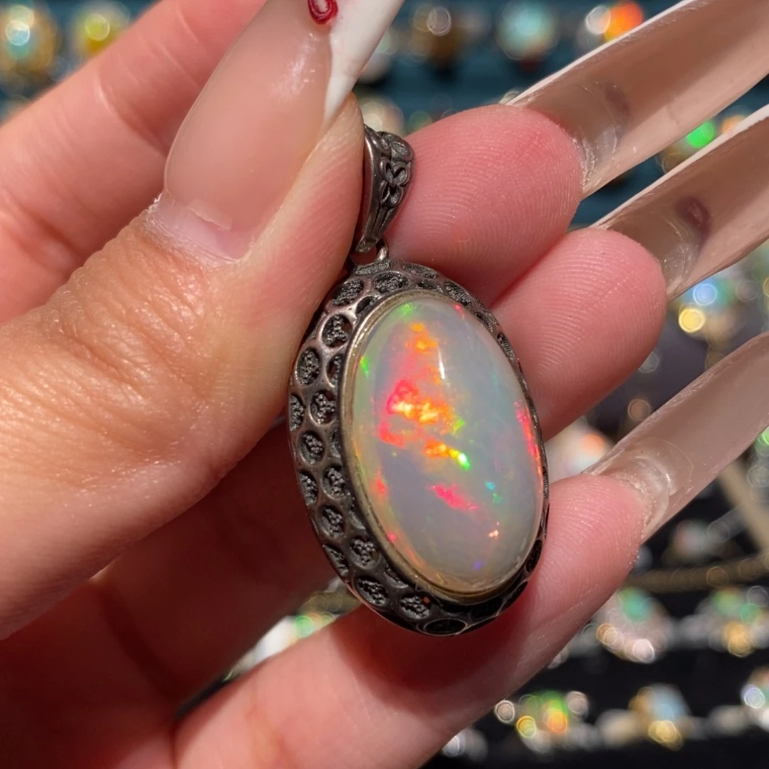 欧泊银S925镶嵌吊坠