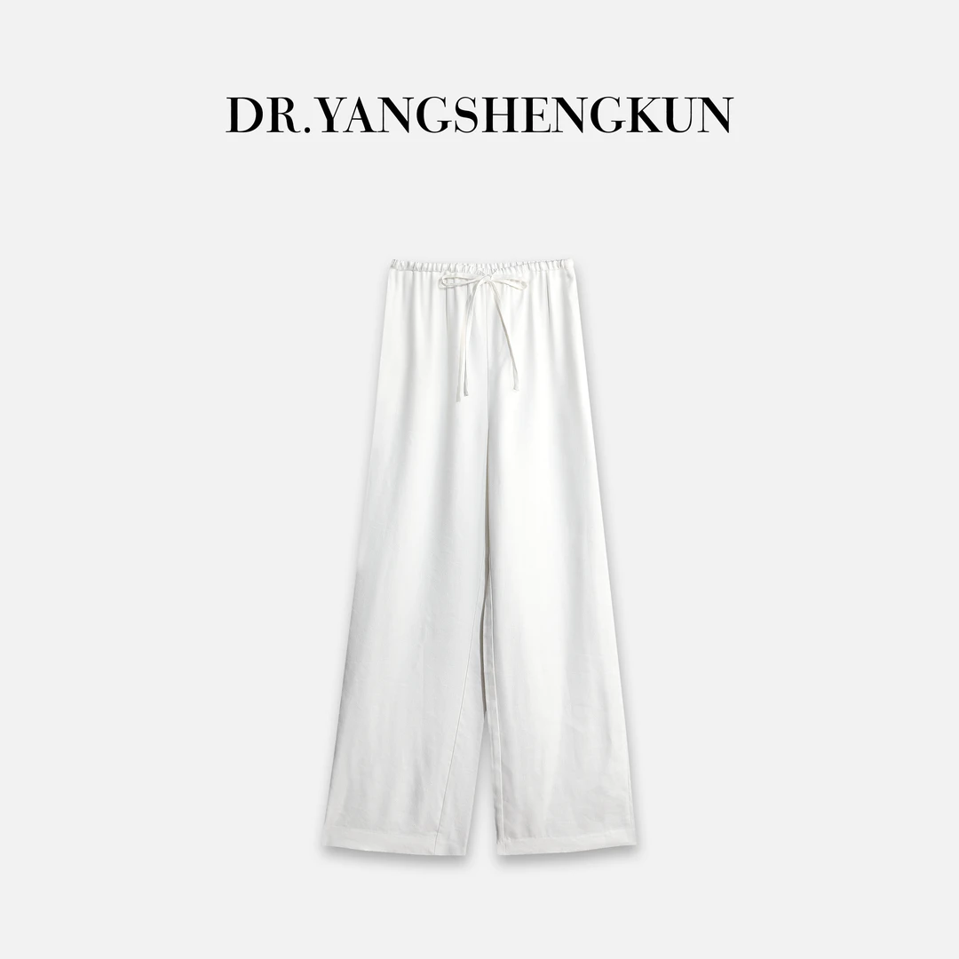 杨圣坤2025夏季女士新品松紧腰头抽绳慵懒风直筒休闲裤L2552206