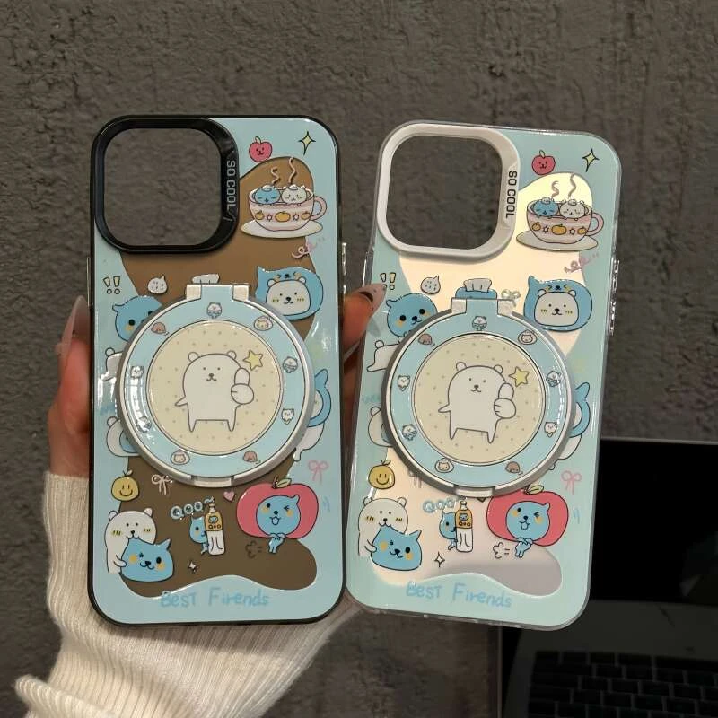 适用苹果16pro创意iPhone15手机壳mate60磨砂彩银华为p可爱自嗨熊