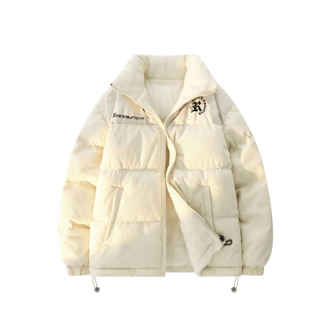 冬季加绒加厚新款美式复古潮奢男士灯芯绒双面穿外套-2307