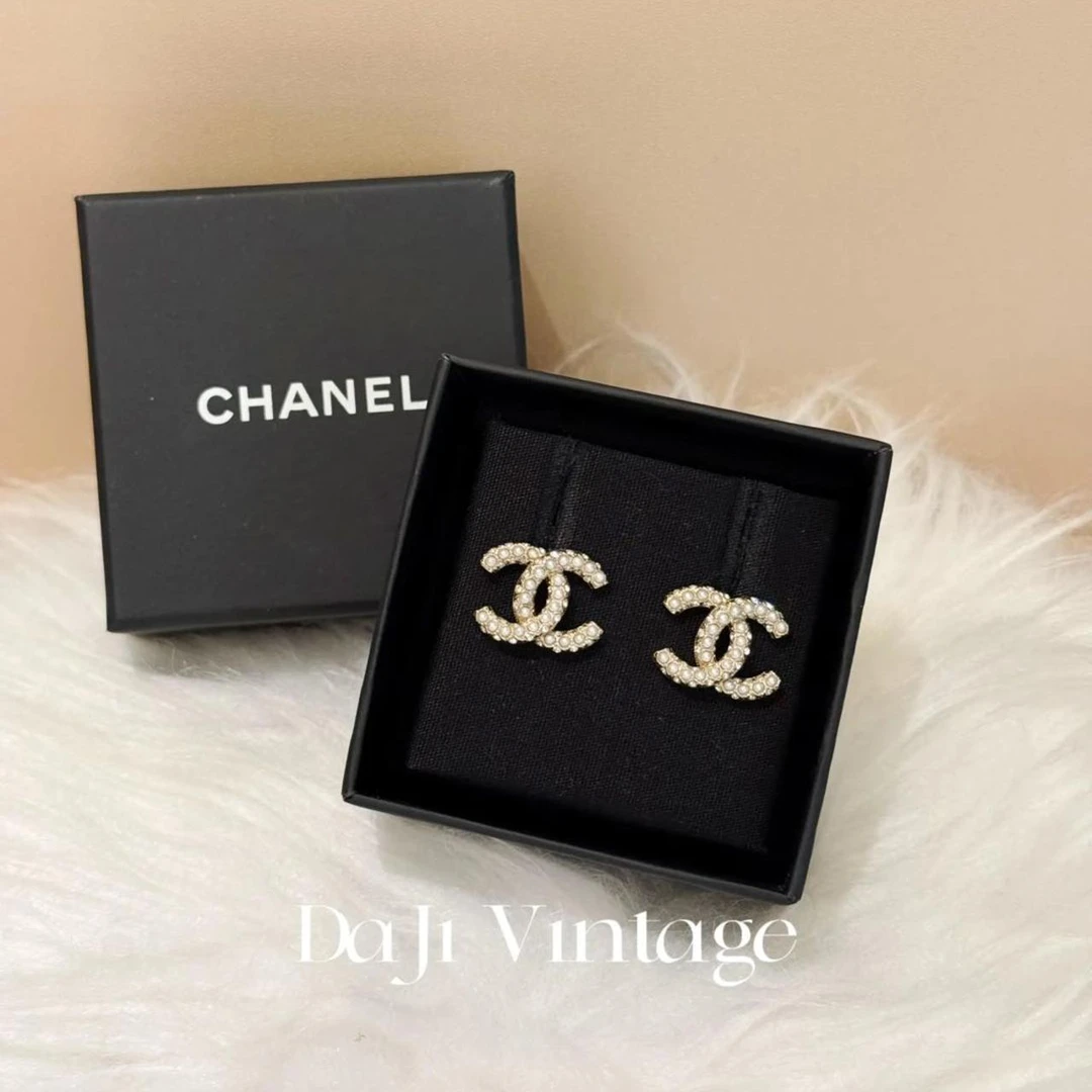 99新 Chanel/香奈儿 大吉中古/香奈儿双c珍珠镶钻耳钉