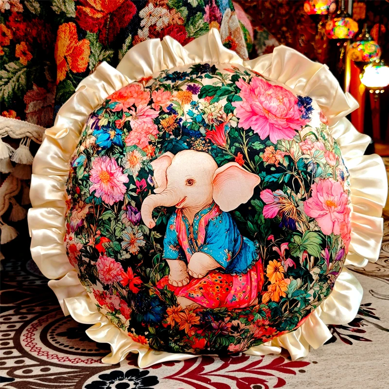 吉象花边牡丹复古毛绒坐垫办公室学生宿舍久坐椅子靠垫榻榻米屁垫