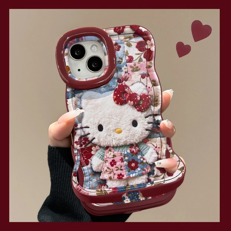 碎花KT猫板凳双支架适用苹果17/16/15华为小米苹果大孔安卓精孔款