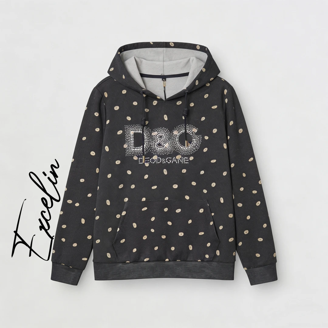 断码孤品EXC949深牛仔色斜纹烫钻显瘦减龄洋气卫衣上衣