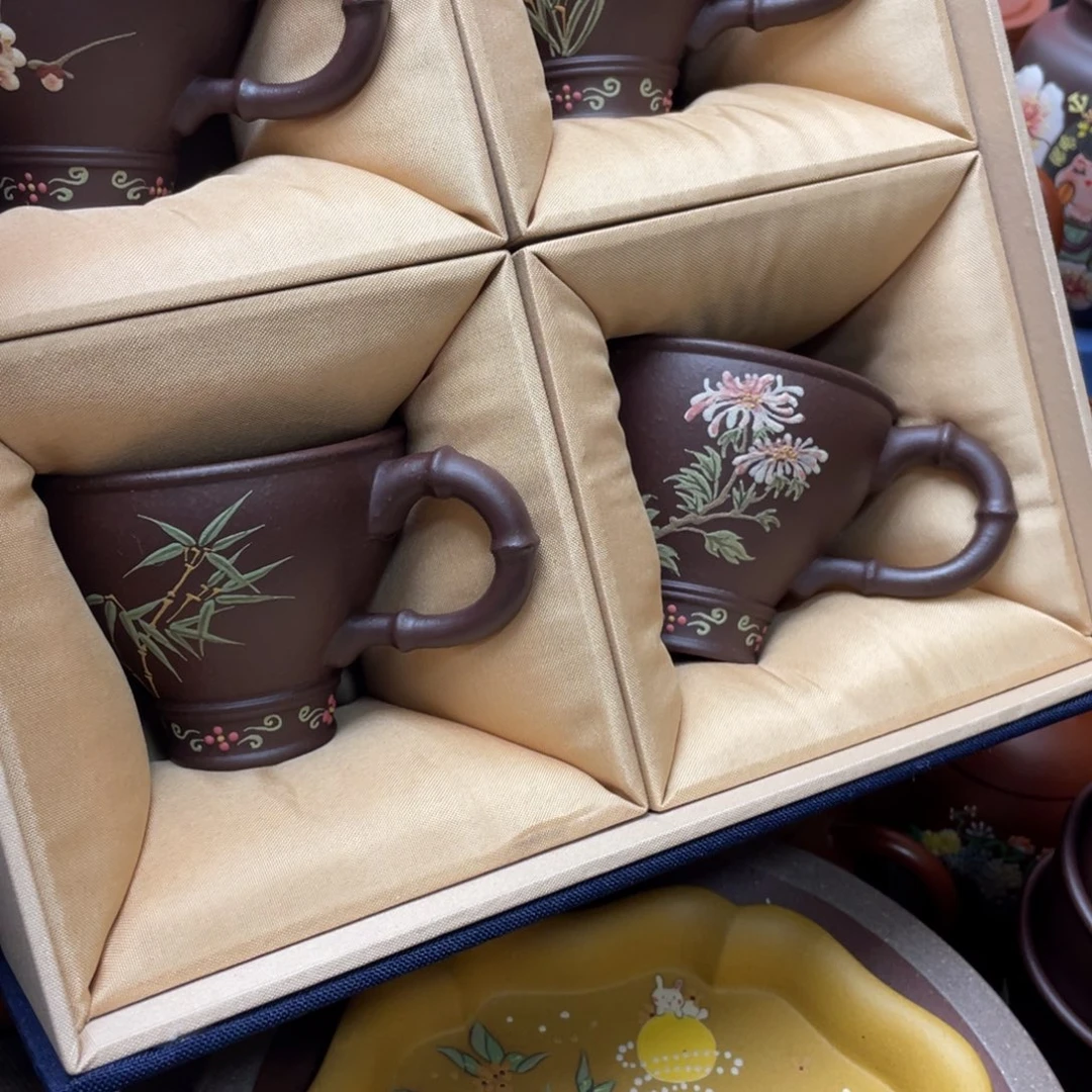 茶杯红泥紫砂主人杯100cc*4礼盒装