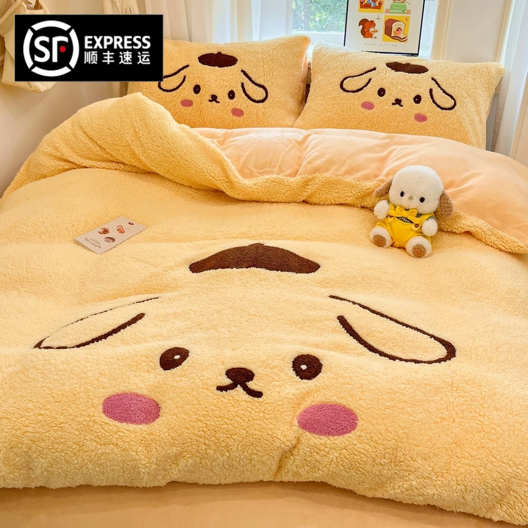 猫咪日记卡通晚安狗A面羊羔绒B面牛奶绒卡通四件套加厚保暖三件套