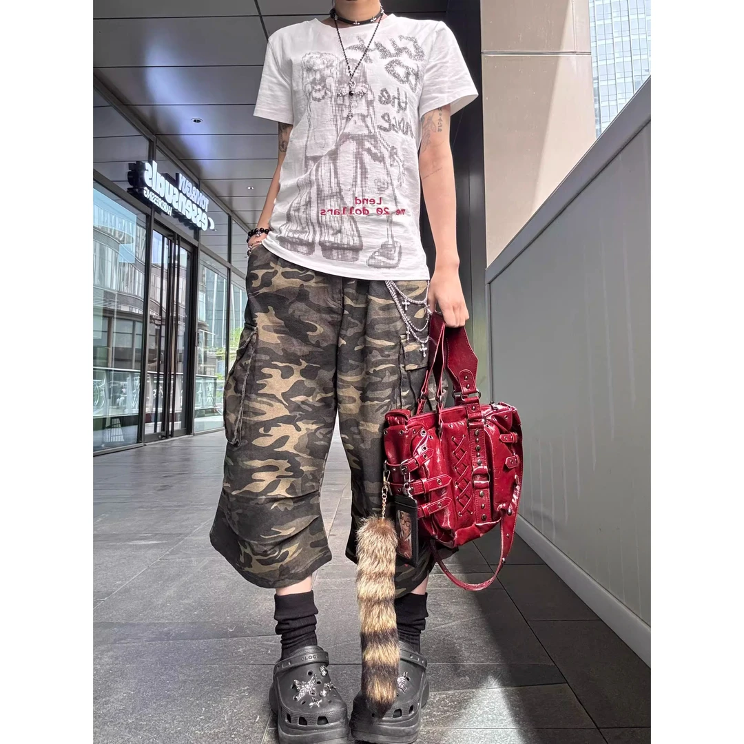 亚文化短袖千禧日系漫画印花美式复古正肩T恤女夏季修身显瘦上衣