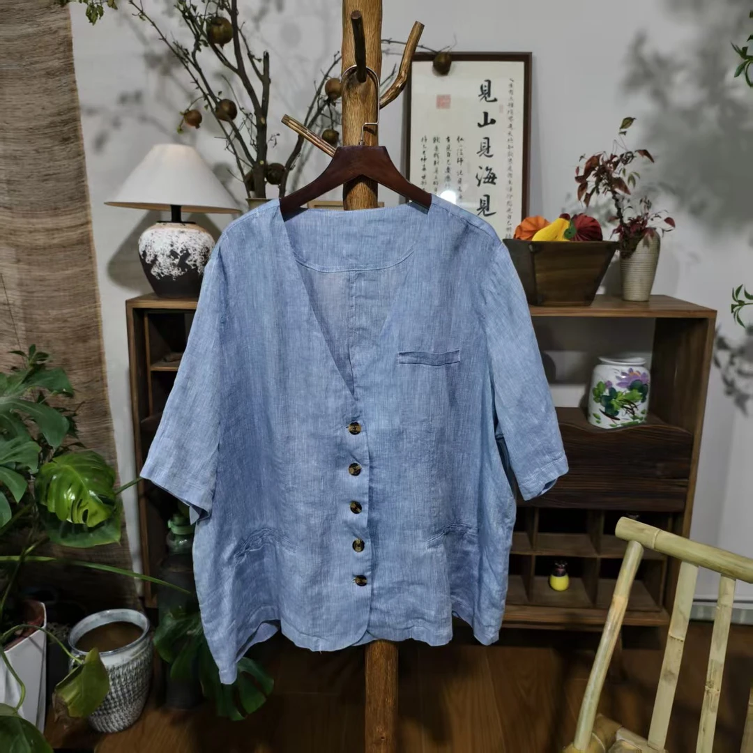 【大梅子推荐】设计款亚麻单排扣上衣 X6501