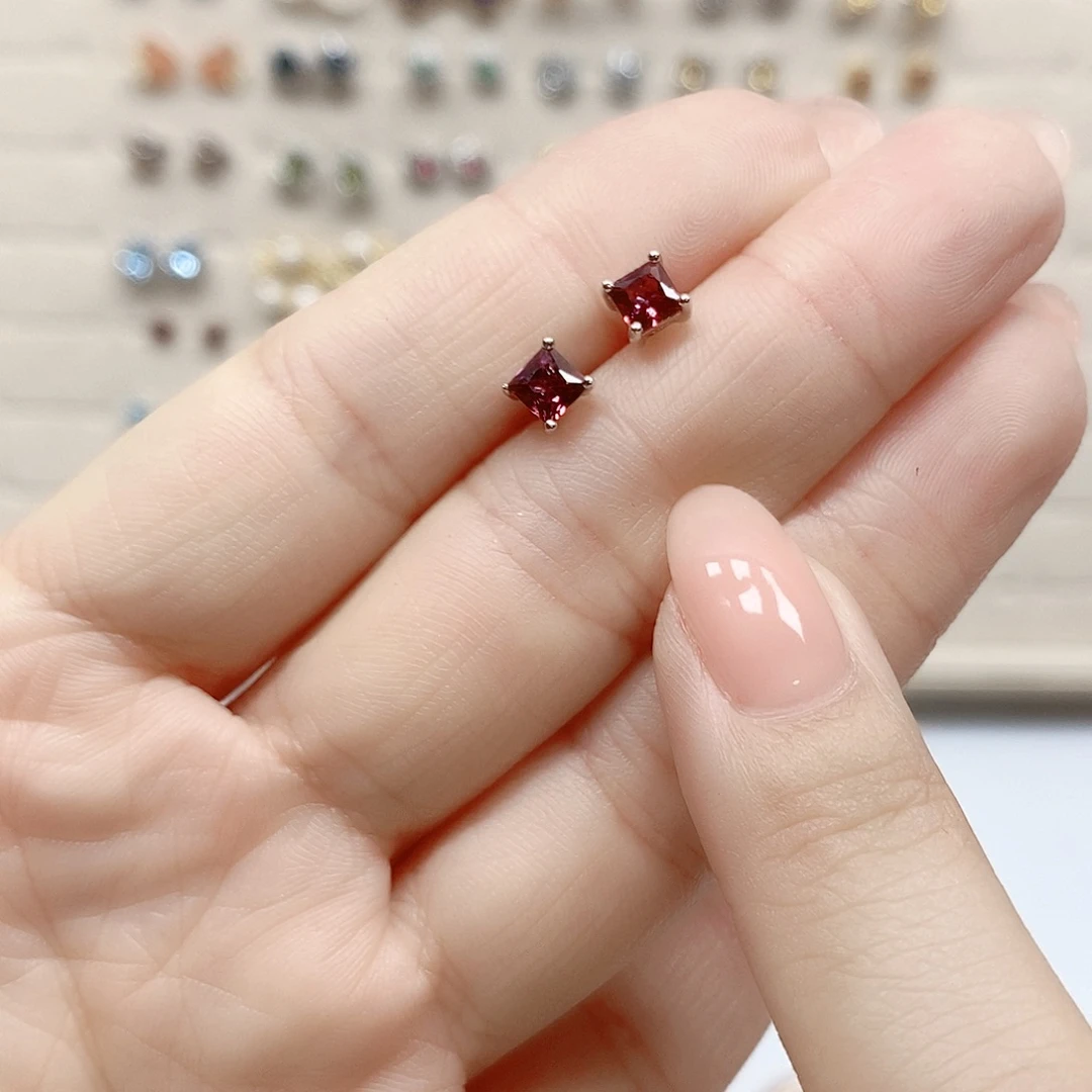 石榴石耳饰银S925镶嵌