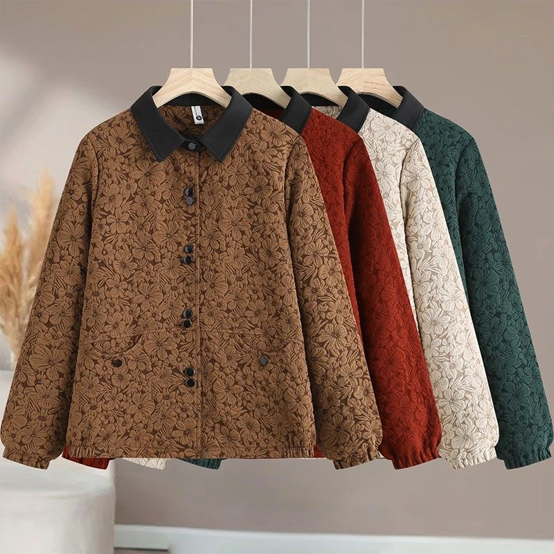 新款妈妈宽松时尚夹克中老年休闲女装翻领百搭上衣大码女装